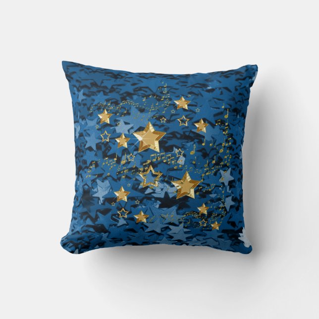 Royal Blue & Gold Stars Square Throw Pillow (Front)