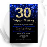 Royal Blue Gold Surprise 30th Birthday Invitation<br><div class="desc">Surprise 30th birthday party invitation. Elegant royal blue design with faux glitter gold. Features stylish diamonds, bokeh lights and script font. Men or women bday invite. Perfect for a stylish adult birthday party. Personalise with your own details. Message me if you need further customisation. Printed Zazzle invitations or instant download...</div>