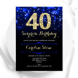 Royal Blue Gold Surprise 40th Birthday Invitation<br><div class="desc">Surprise 40th birthday party invitation. Elegant royal blue design with faux glitter gold. Features stylish diamonds, bokeh lights and script font. Men or women bday invite. Perfect for a stylish adult birthday party. Personalise with your own details. Message me if you need further customisation. Printed Zazzle invitations or instant download...</div>