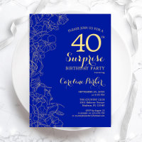 Royal Blue Gold Surprise 40th Birthday Party