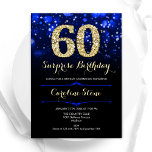 Royal Blue Gold Surprise 60th Birthday Invitation<br><div class="desc">Surprise 60th birthday party invitation. Elegant royal blue design with faux glitter gold. Features stylish diamonds, bokeh lights and script font. Men or women bday invite. Perfect for a stylish adult birthday party. Personalise with your own details. Message me if you need further customisation. Printed Zazzle invitations or instant download...</div>