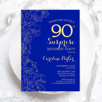 Royal Blue Gold Surprise 90th Birthday Party