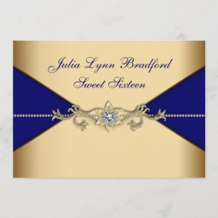 Royal Blue Gold Sweet Sixteen Invitation