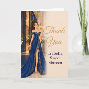 Royal Blue Gold Sweet Sixteen Thank You Card