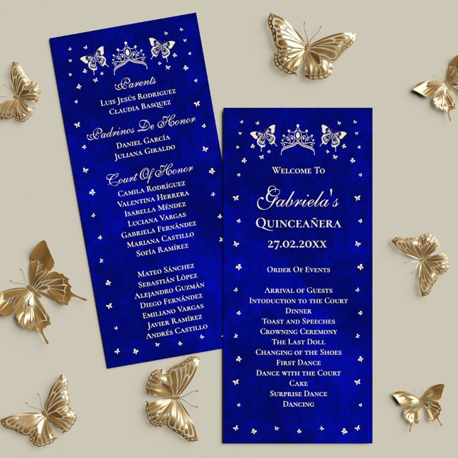 Royal Blue Gold Tiara Butterfly 15th Quinceañera Programme (Royal Blue Gold Tiara Butterfly 15th Quinceañera Program)
