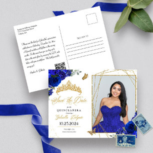Royal Blue & Gold Tiara Quinceañera Photo Postcard