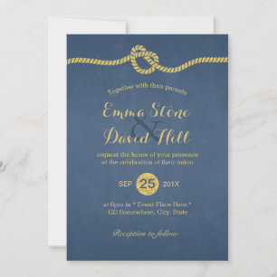 Royal Blue & Gold Tying the Knot Wedding Invitation