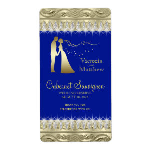 Royal Blue Gold Wedding Wine Labels