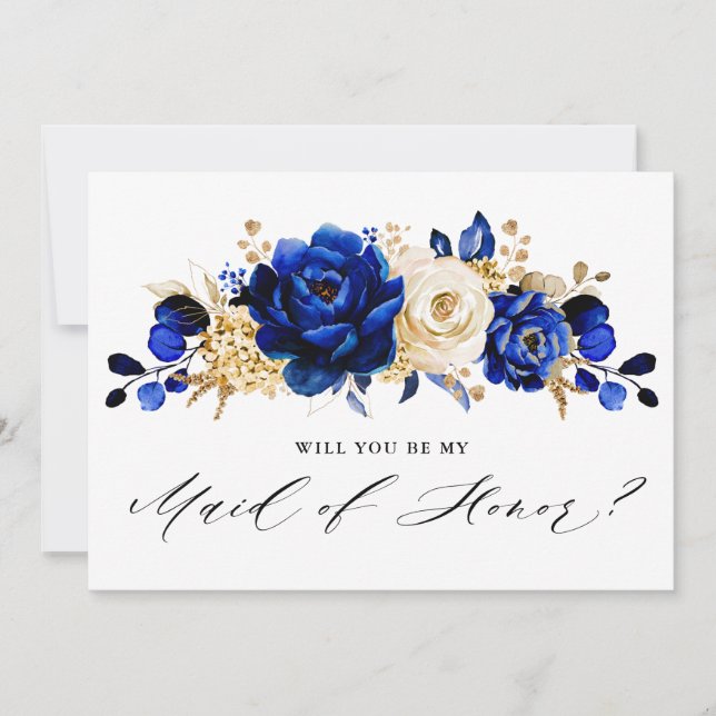 Royal Blue Gold will you be my maid of honour Invitation (Front)