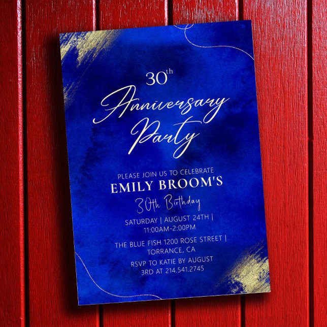 Royal Blue Golden 30th Birthday Party Celebration Invitation (Creator Uploaded)