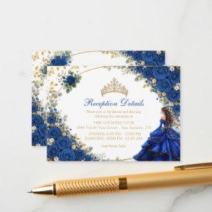Royal Blue Golden Butterflies Quinceañera Enclosure Card