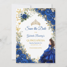 Royal Blue Golden Butterflies Quinceañera