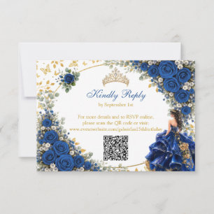 Royal Blue Golden Butterfly Quinceañera RSVP Card