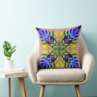 Royal Blue & Golden Floral MandalaBoho Botanical Cushion