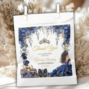 Royal Blue Golden Tiara Floral Quinceañera Favour Bags