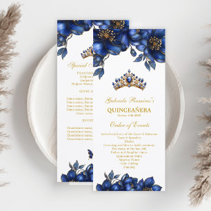 Royal Blue Golden Tiara Floral Quinceañera  Programme