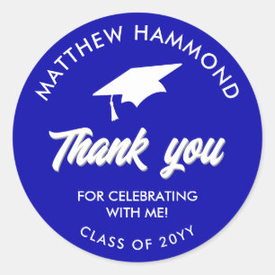 Royal Blue Graduating Class Thank You Grad Cap Classic Round Sticker