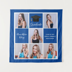 Royal Blue Graduation Senior Photo Collage Tapestry