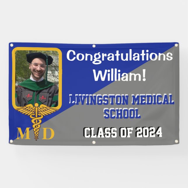 Royal Blue & Gray Medical School Graduation Banner (Horizontal)