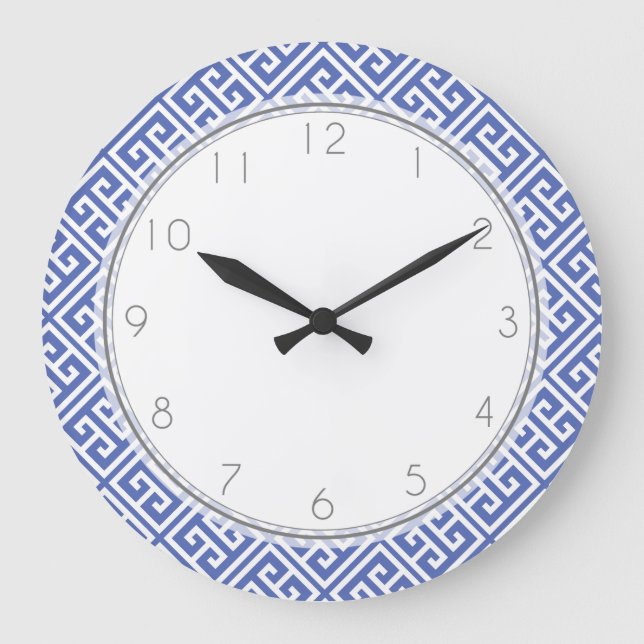 Royal Blue Greek Key Pattern Large Clock (Front)
