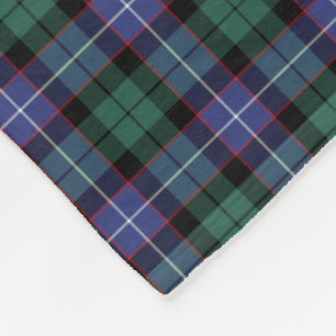 Royal Blue, Green, and Black Mitchell Clan Tartan Fleece Blanket