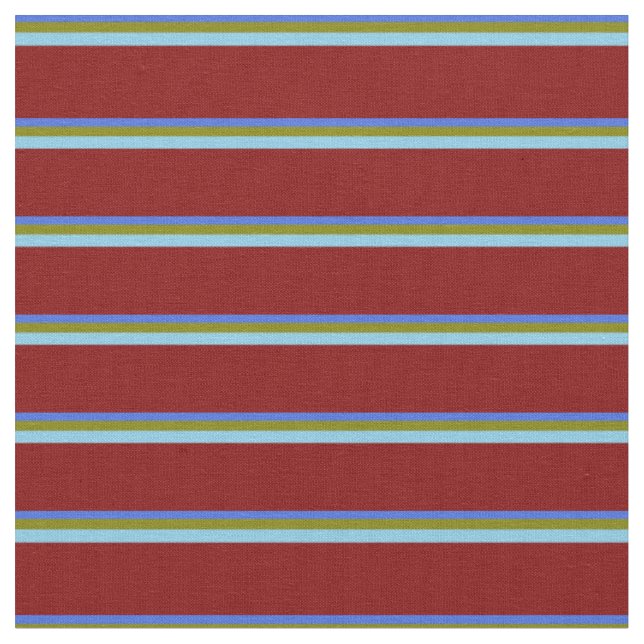 Royal Blue, Green, Sky Blue, and Maroon Lines Fabric (Close Up)