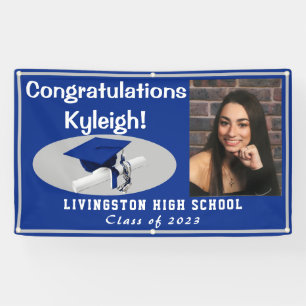 Royal Blue, Grey Accent Vinyl Graduation Photo Banner