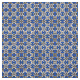 Royal Blue Grey and White Repeat Tile Pattern Fabric
