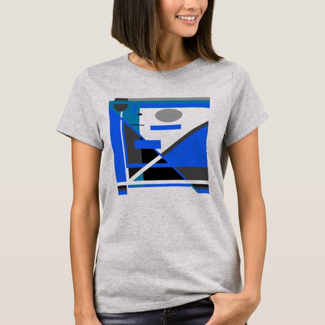Royal Blue Grey Black Geometric Abstract MCM Look T-Shirt (Front)