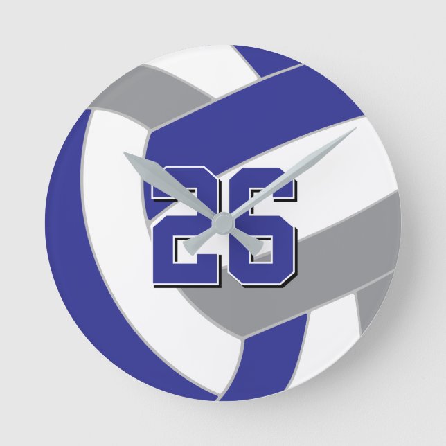 royal blue grey or ANY team colours volleyball Round Clock (Front)