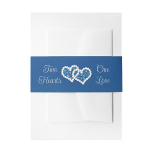 Royal Blue, Grey Two Hearts, One Love Invitation Belly Band