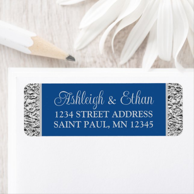 Royal Blue, Grey Wedding Address Label (Insitu)