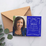 Royal blue hand-drawn bow photo birthday invitation<br><div class="desc">A royal blue background,  decorated with a white hand-drawn bow and frame. Personalise and add a photo,  name and party details.</div>