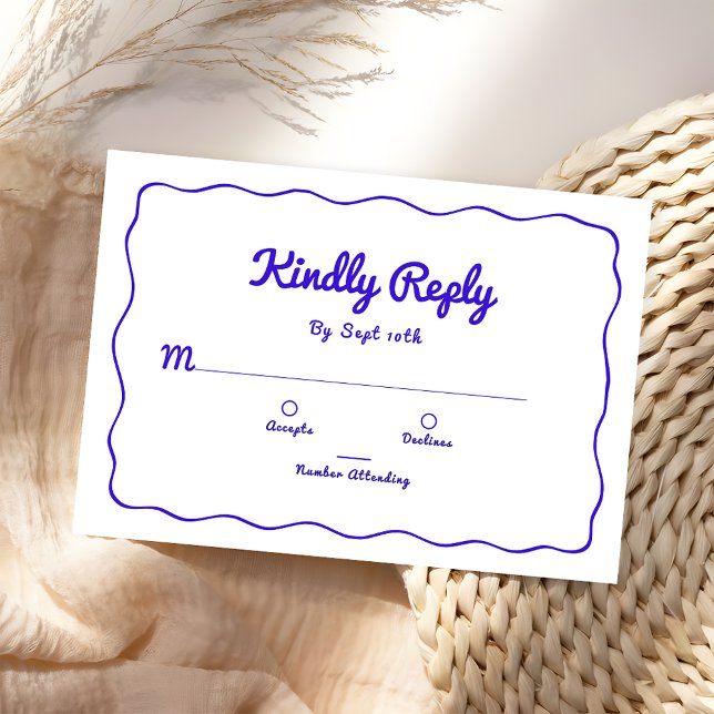 Royal Blue Hand Lettered Kindly Reply Wedding RSVP Card (Creator Uploaded)