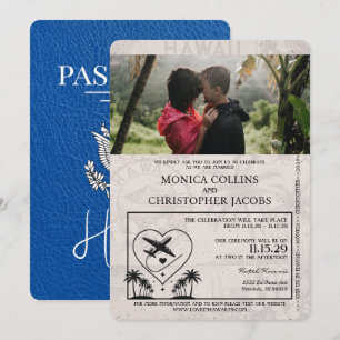 Royal Blue Hawaii Passport Wedding Invitation