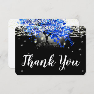 Royal Blue Heart Leaf Tree on Black Wedding RSVP Card