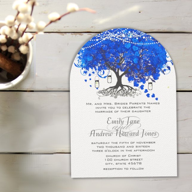 Royal Blue Heart Leaf Tree Wedding Invitation (Creator Uploaded)