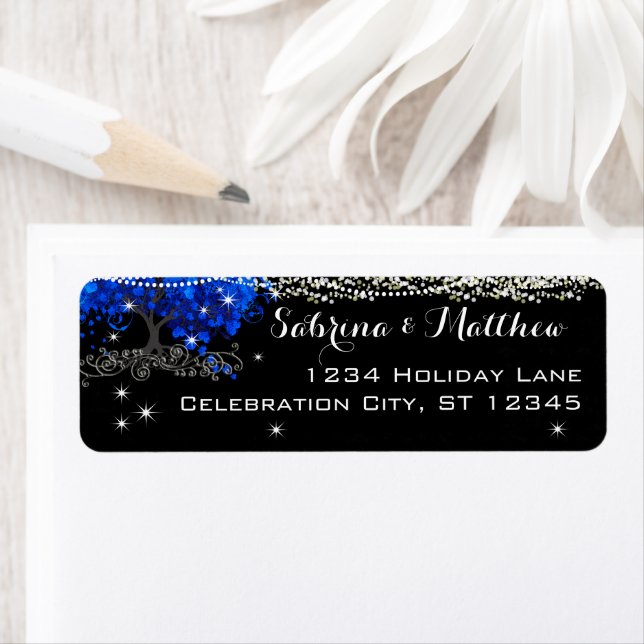 Royal Blue Heart Leafed Return Address Label (Insitu)