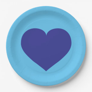 Royal Blue Heart Paper Plate