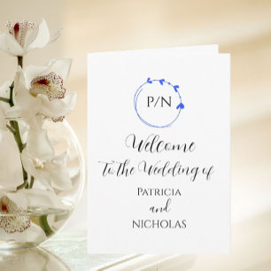 Royal Blue Heart Wreath and Initials Wedding Programme