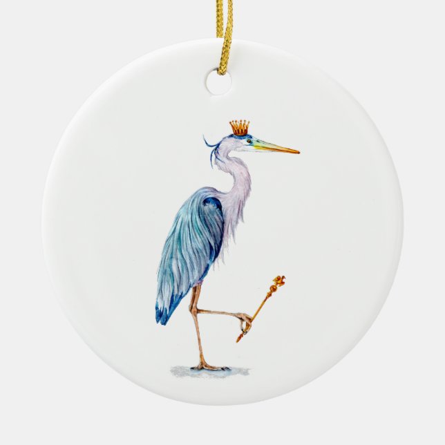 Royal Blue Heron Ceramic Tree Decoration (Front)