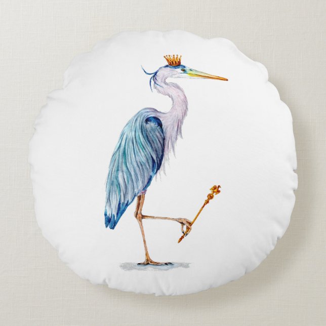 Royal Blue Heron Round Cushion (Front)