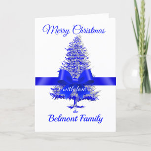 Royal Blue Holiday Tree Ribbon Bow Custom Name Card