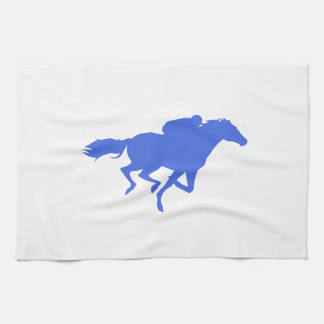 Royal Blue Horse Racing Tea Towel (Horizontal)