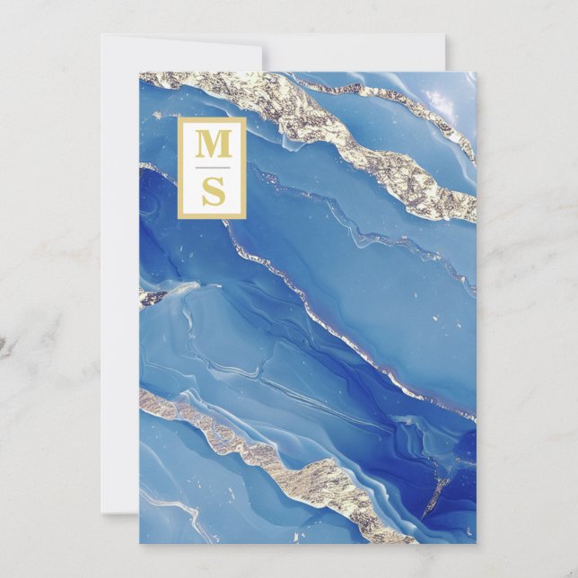 *~  Royal Blue Initials Agate QR AR66 RSVP Wedding Invitation (Front)