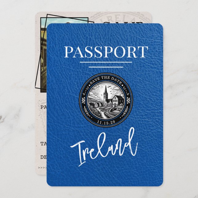 Royal Blue Ireland Passport Save The Date (Front/Back)
