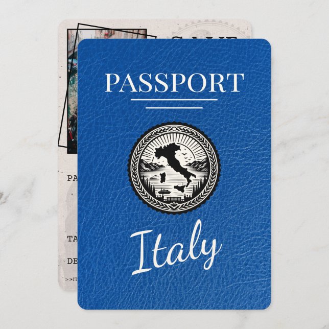 Royal Blue Italy Passport Save The Date (Front/Back)