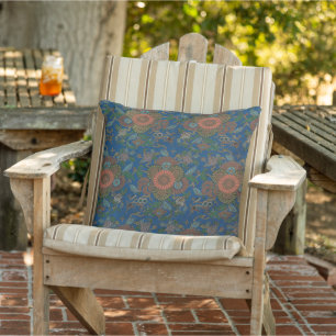 Royal Blue Japanese Floral Vintage Pattern Cushion