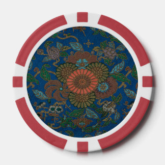 Royal Blue Japanese Floral Vintage Pattern Poker Chips