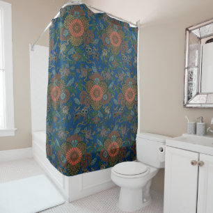 Royal Blue Japanese Floral Vintage Pattern Shower Curtain